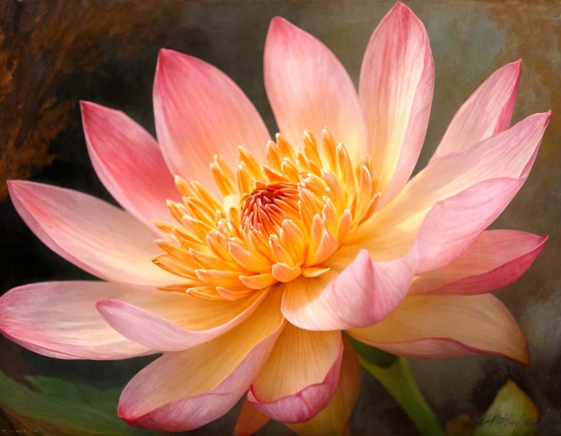 Pink Lotus in Rococo Oil Painting Style