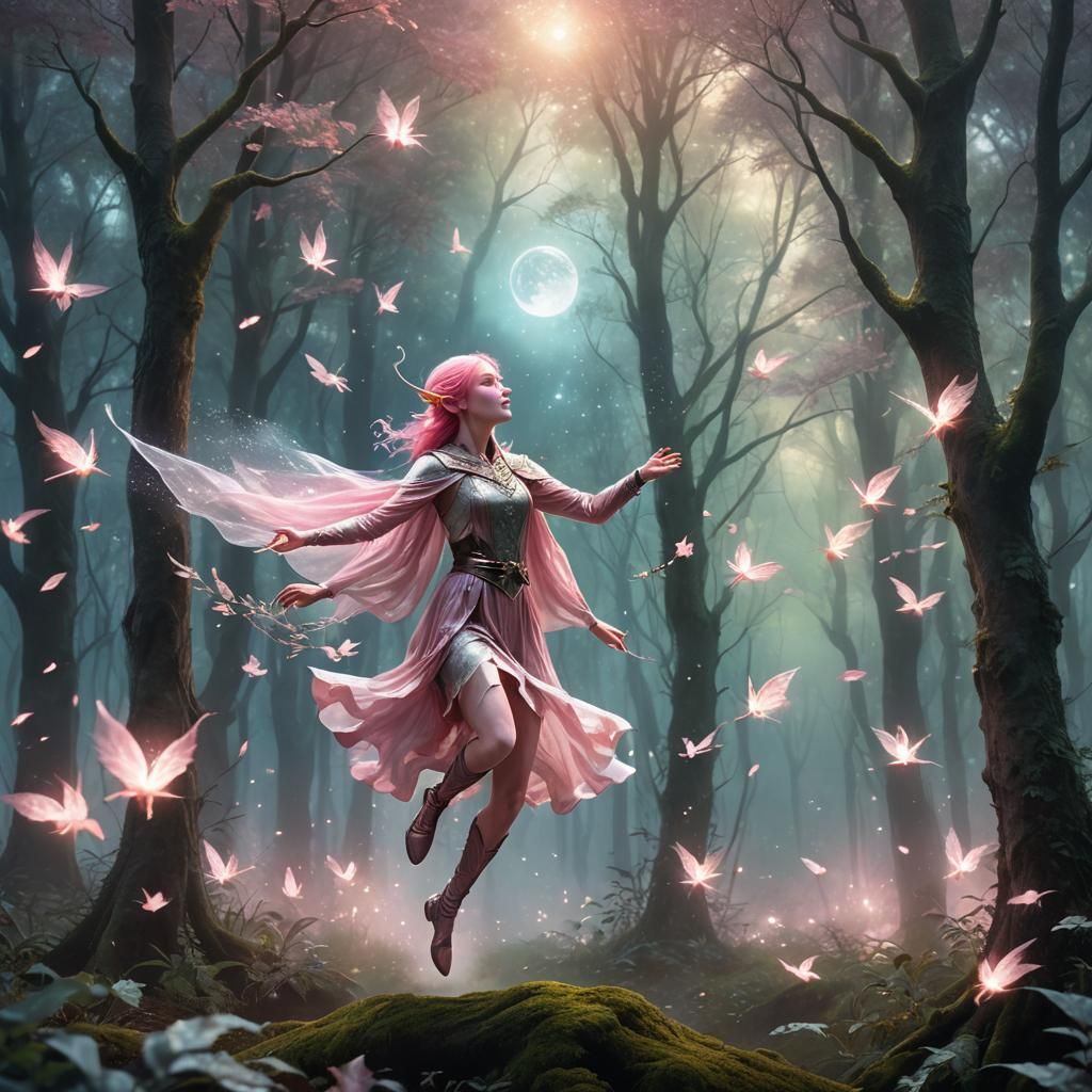 Pink-Haired Elf's Forest Levitation: Concept Art
