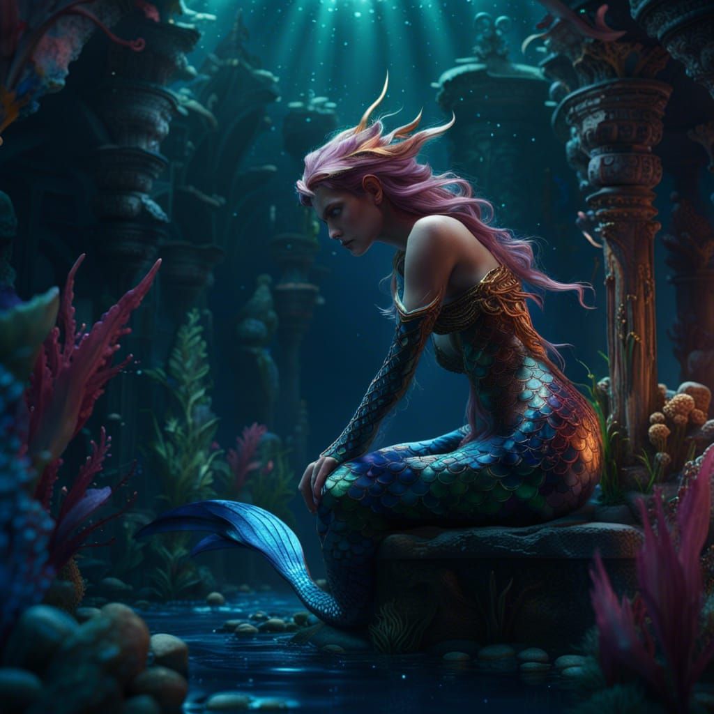 Detailed Mermaid in a Fantasy Concept Art