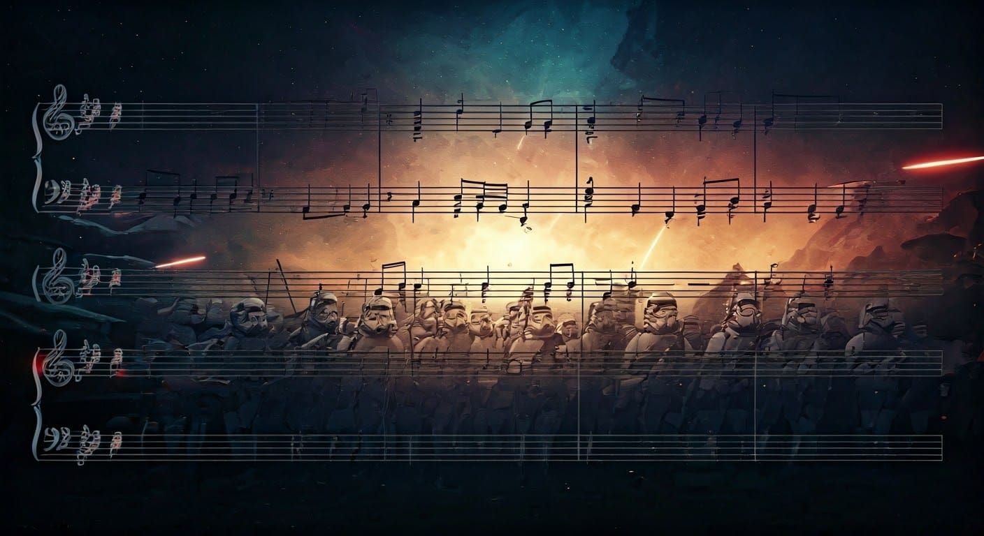 Imperial March Sheet Music with Stormtroopers in Battle