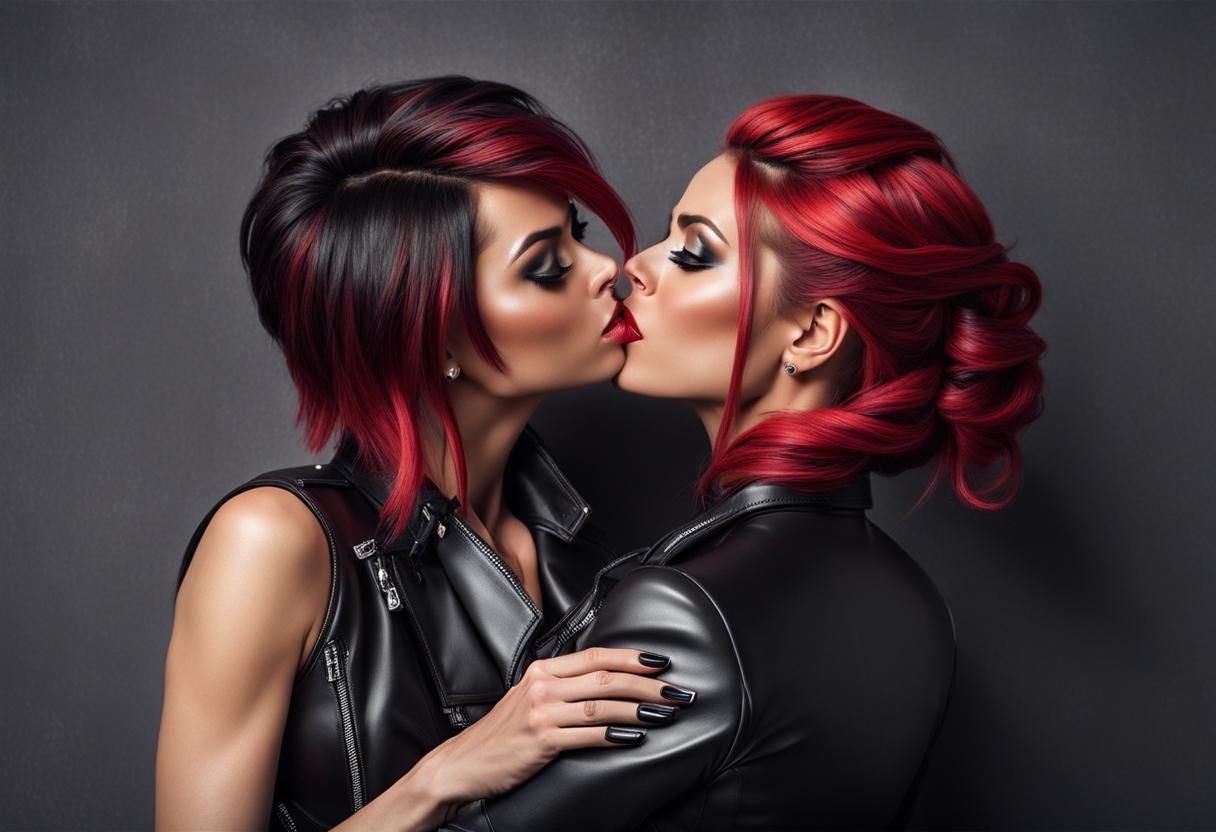 Lesbian Rockstars Kissing in Ultrarealistic Detail
