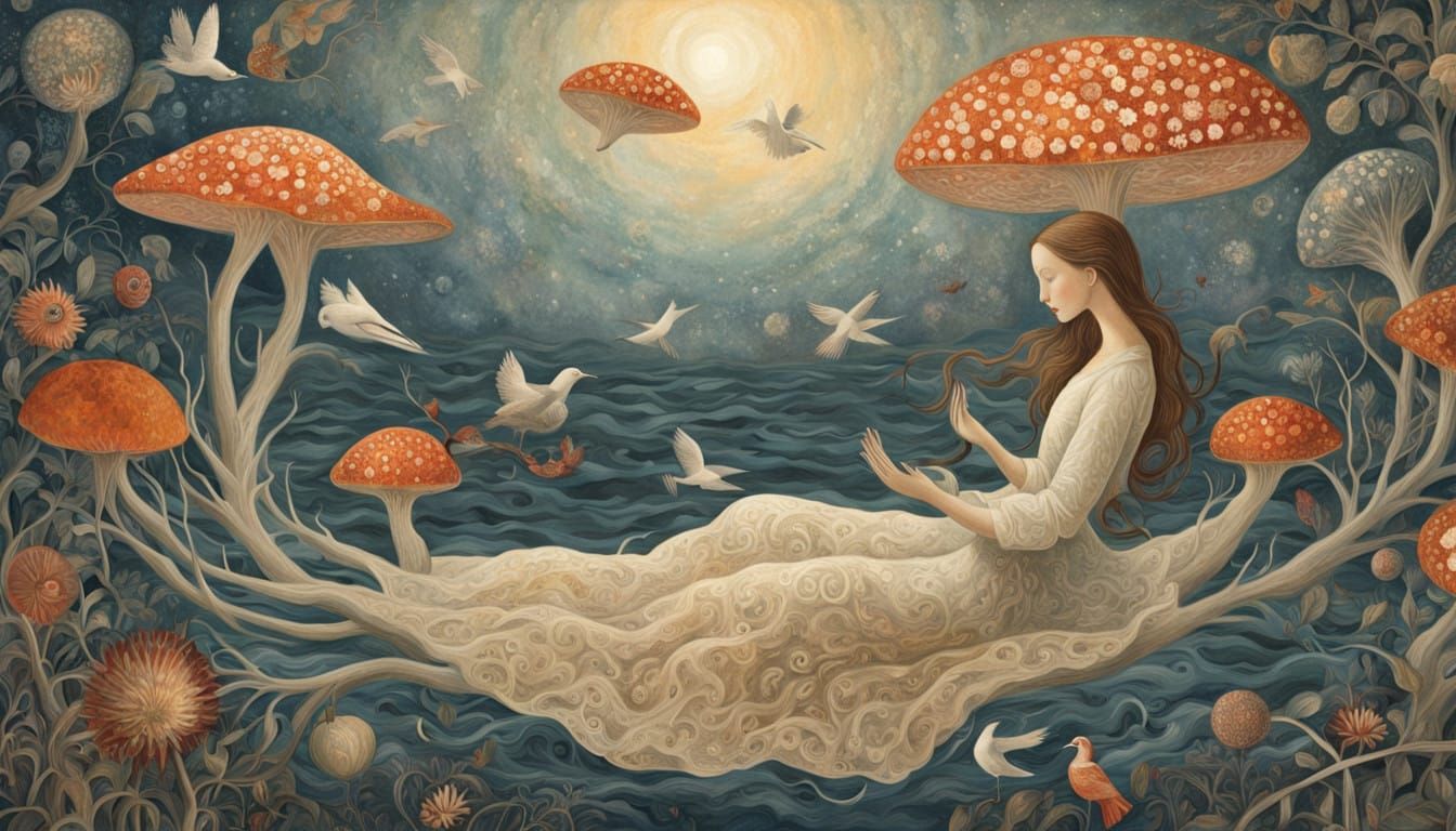 Dreamlike Surrealism: Woman Enchants Cosmos with Gentle Gras...