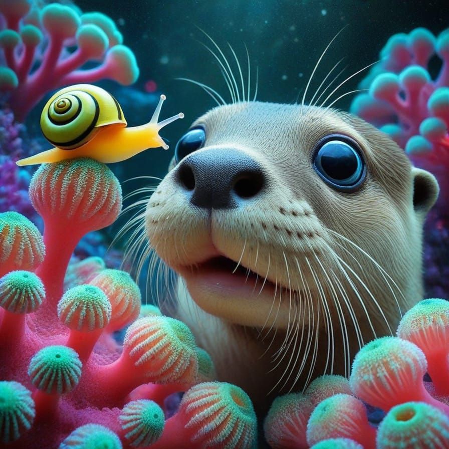 Snail on Otter's Nose in Neon Coral Reef