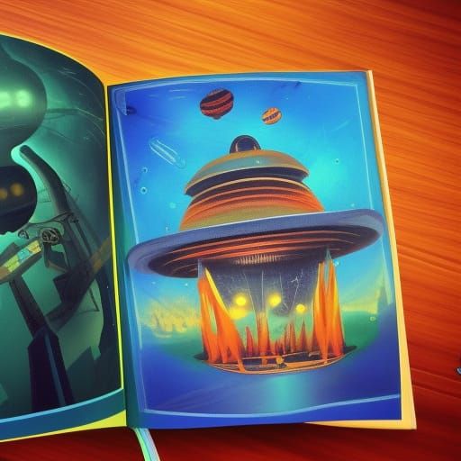 Hyperrealistic UFOs Emerge from Books: Splash Art