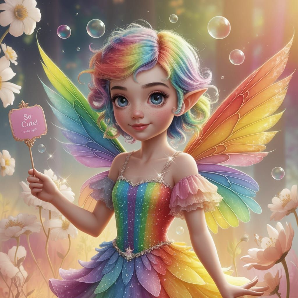 Enchanted Rainbow Fairy in Forest of Glowing Flowers