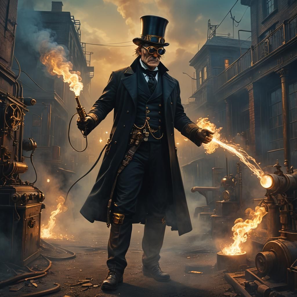 Steampunk Man with Welding Goggles in Golden Light