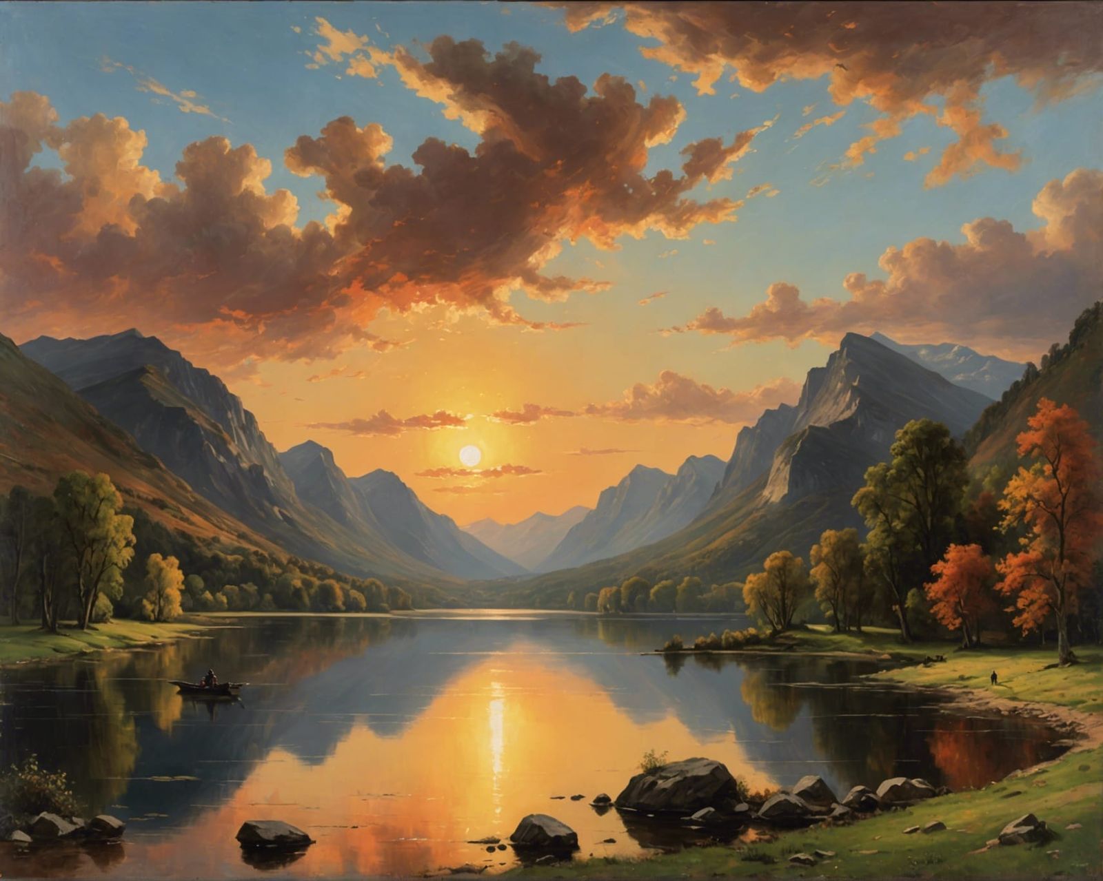 Mountain Sunset Oil Painting in Romanticism Style