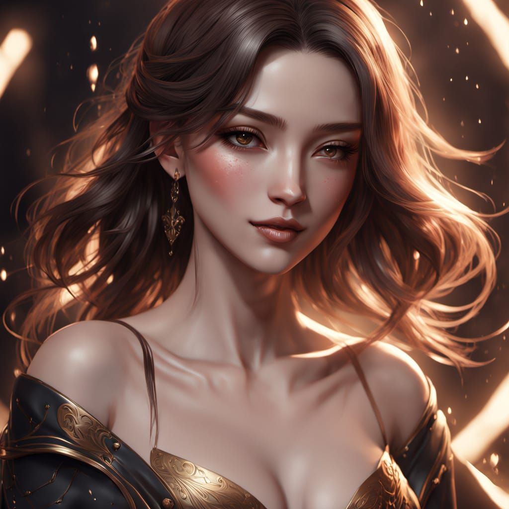 Anime-Inspired Goddess in Flowing Gown, Exposed and Radiant