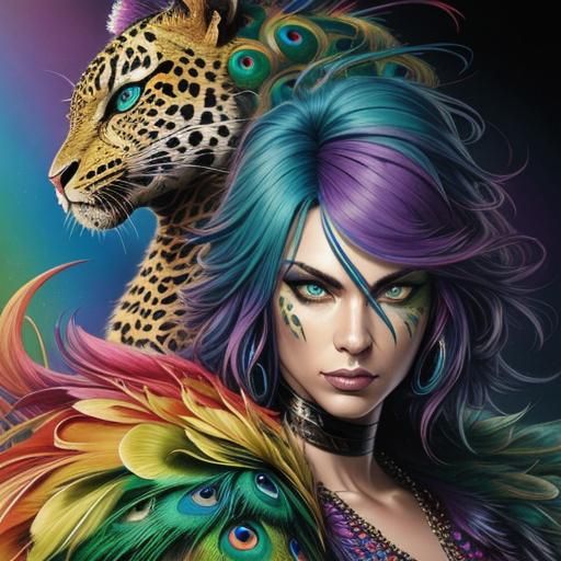 Woman with Rainbow Scales in Comic Book Style