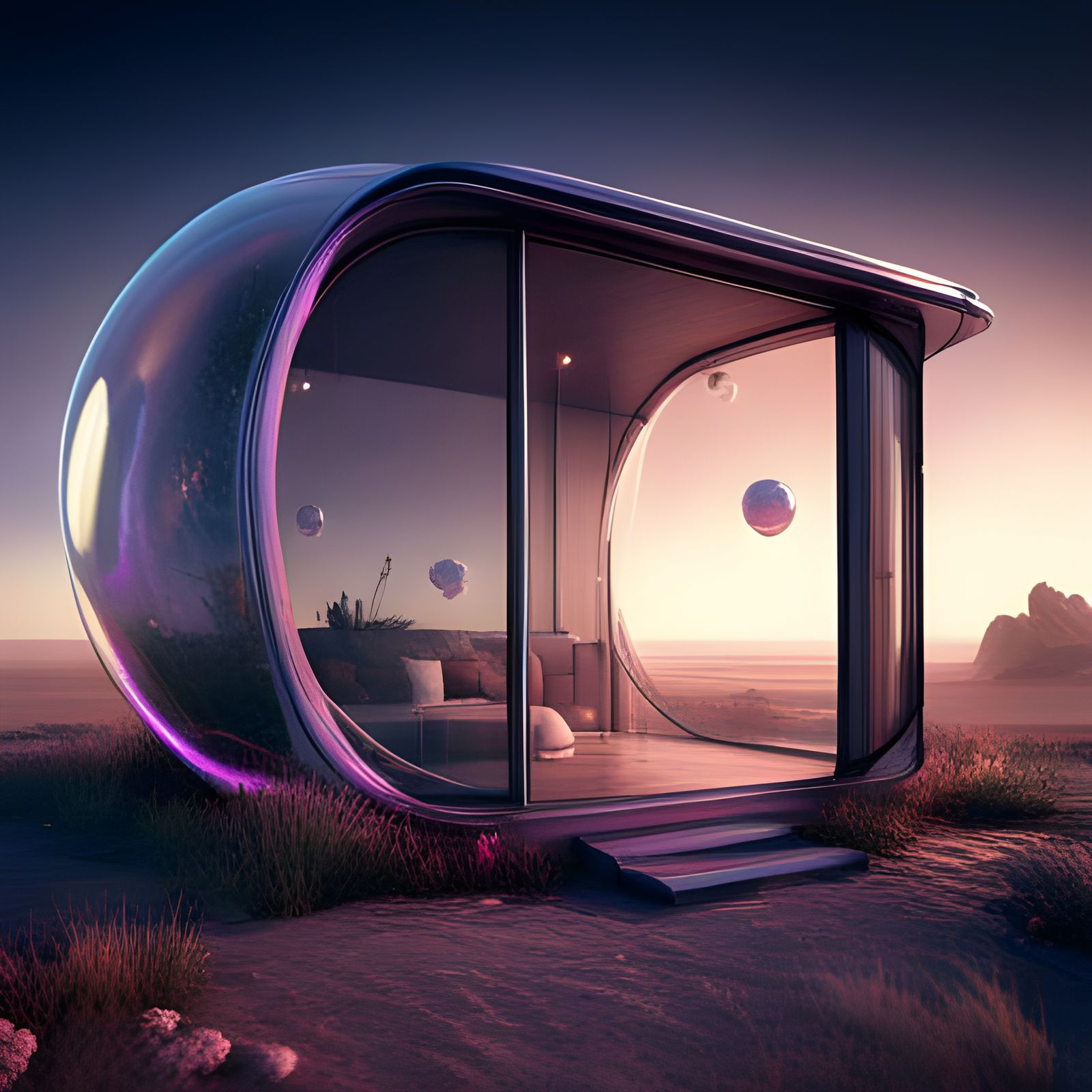 Cyberpunk Soap Bubble House in Space