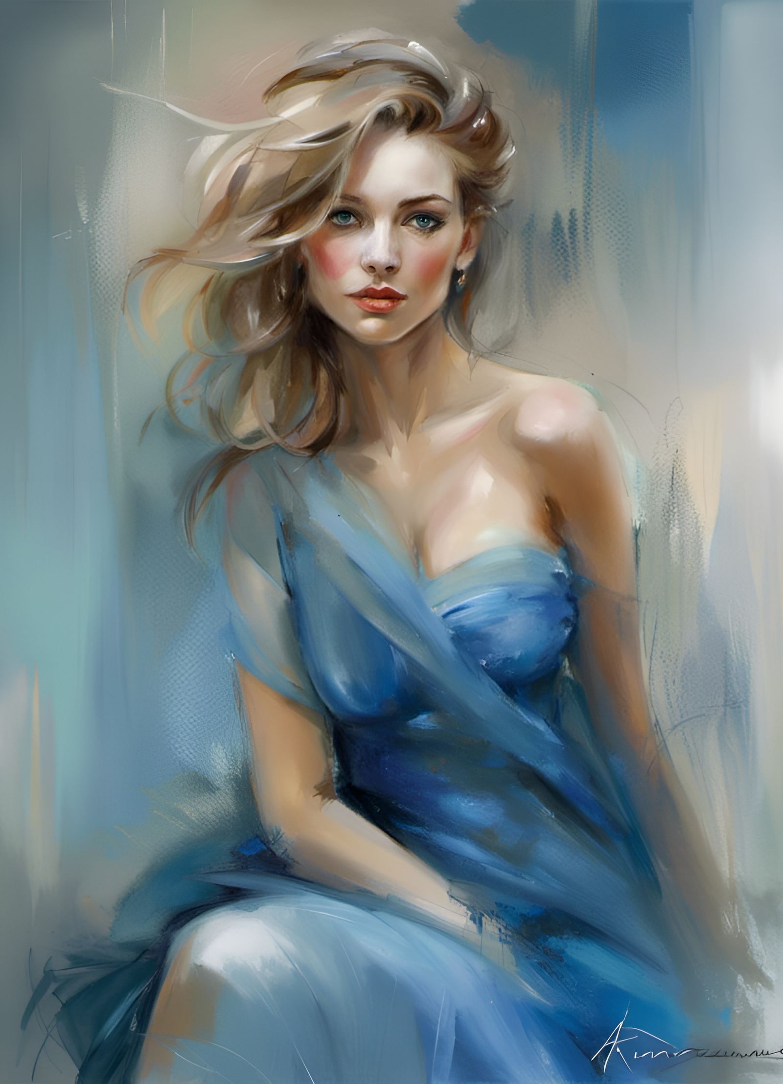 Elegant Woman in Blue: A Modern Romanticism Portrait
