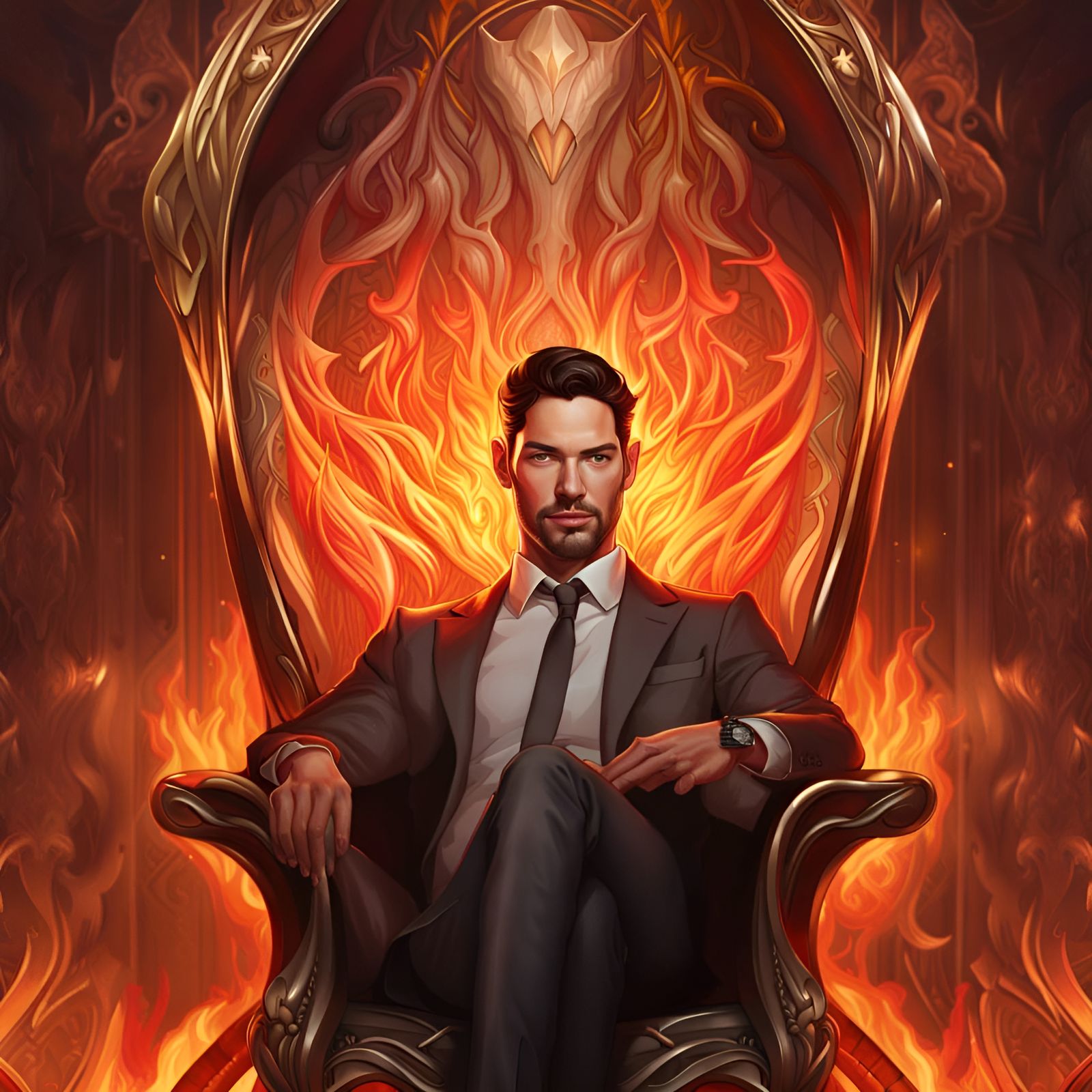 Art Nouveau Portrait of Man in Burning Chair