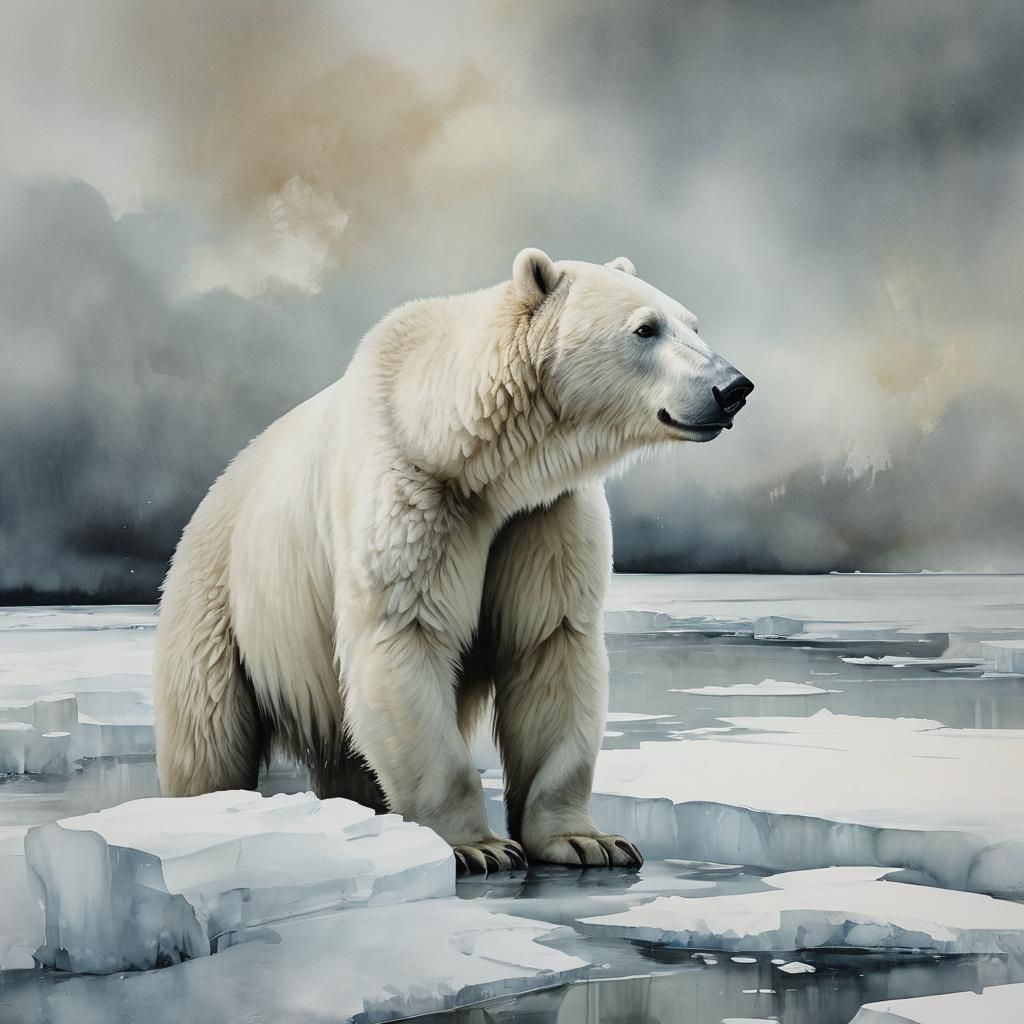 Polar Bear Sniffing Air on Ice Floe