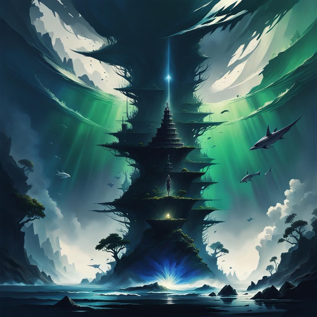 Mysterious Dark Fantasy Water Temple Concept Art