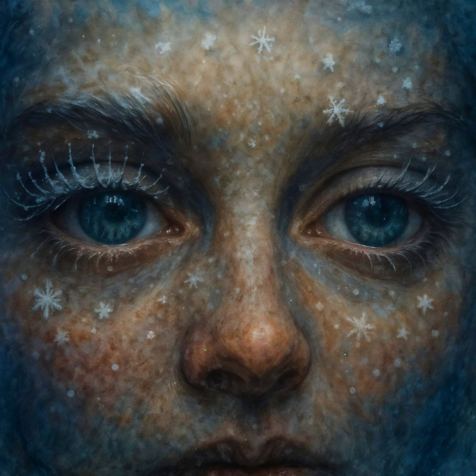 Frozen Eyelashes Reflect Winter Forest: Macro Shot