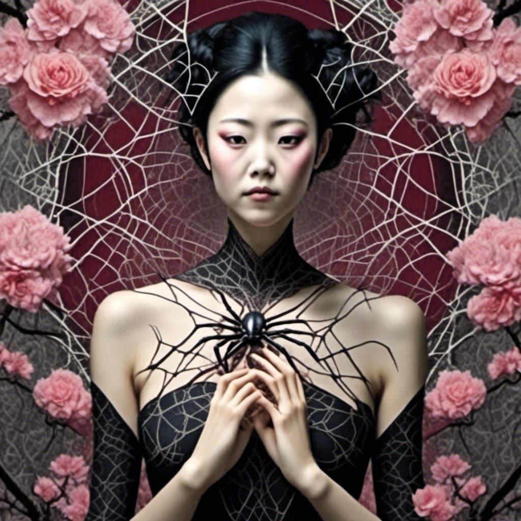 Gothic Asian Beauty with Spiderweb Heart