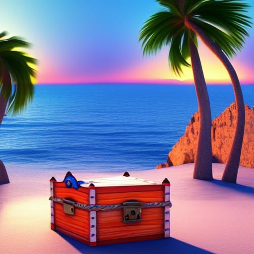 Pirate Beach Party with Treasure, Vivid Render