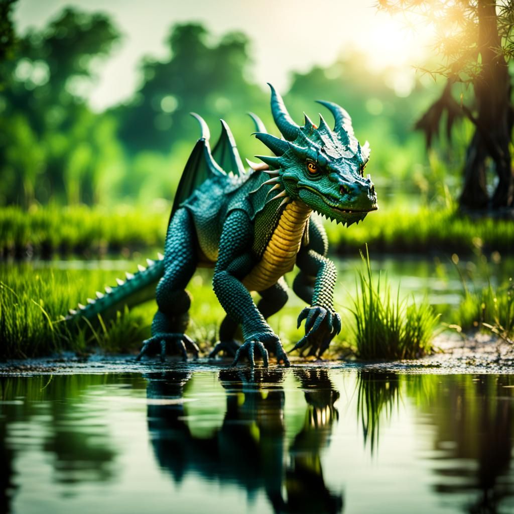 Dragon Grazing in Swamp: Professional Photography