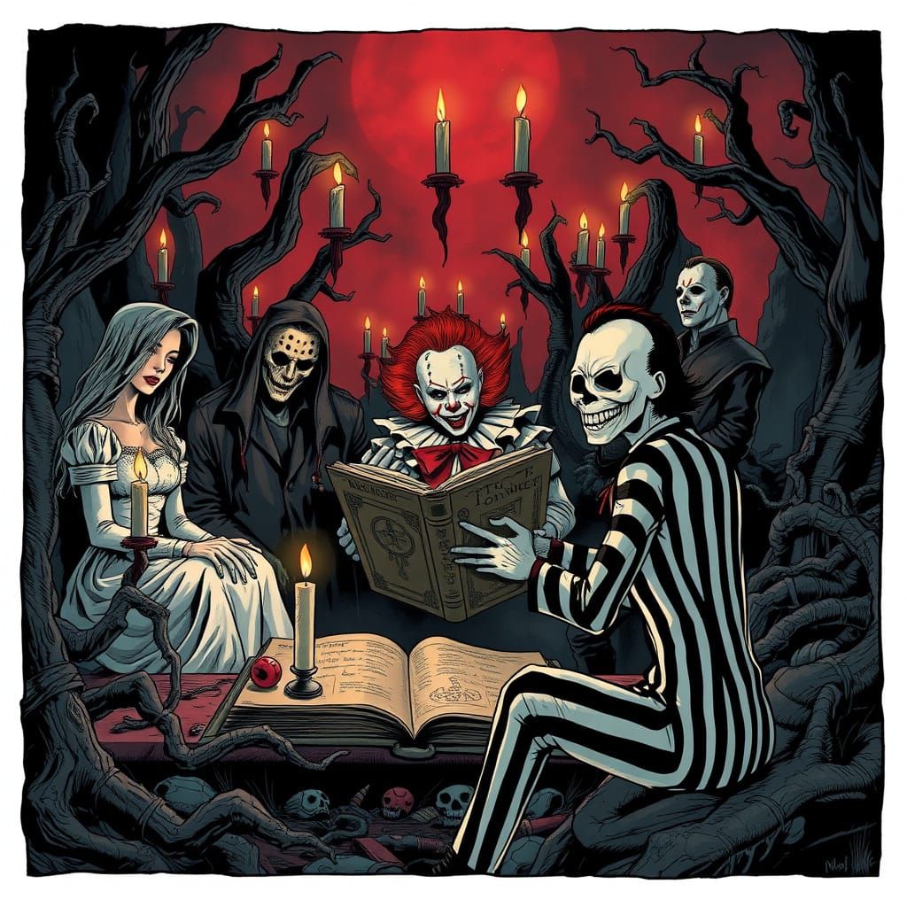 Macabre Horror Icons Unite in Haunting Hellish Gathering