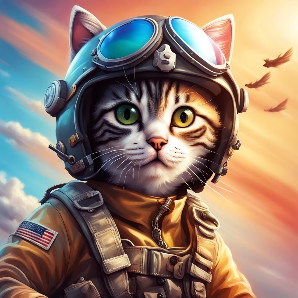 Kitten Fighter Pilot in Hyperrealistic Style