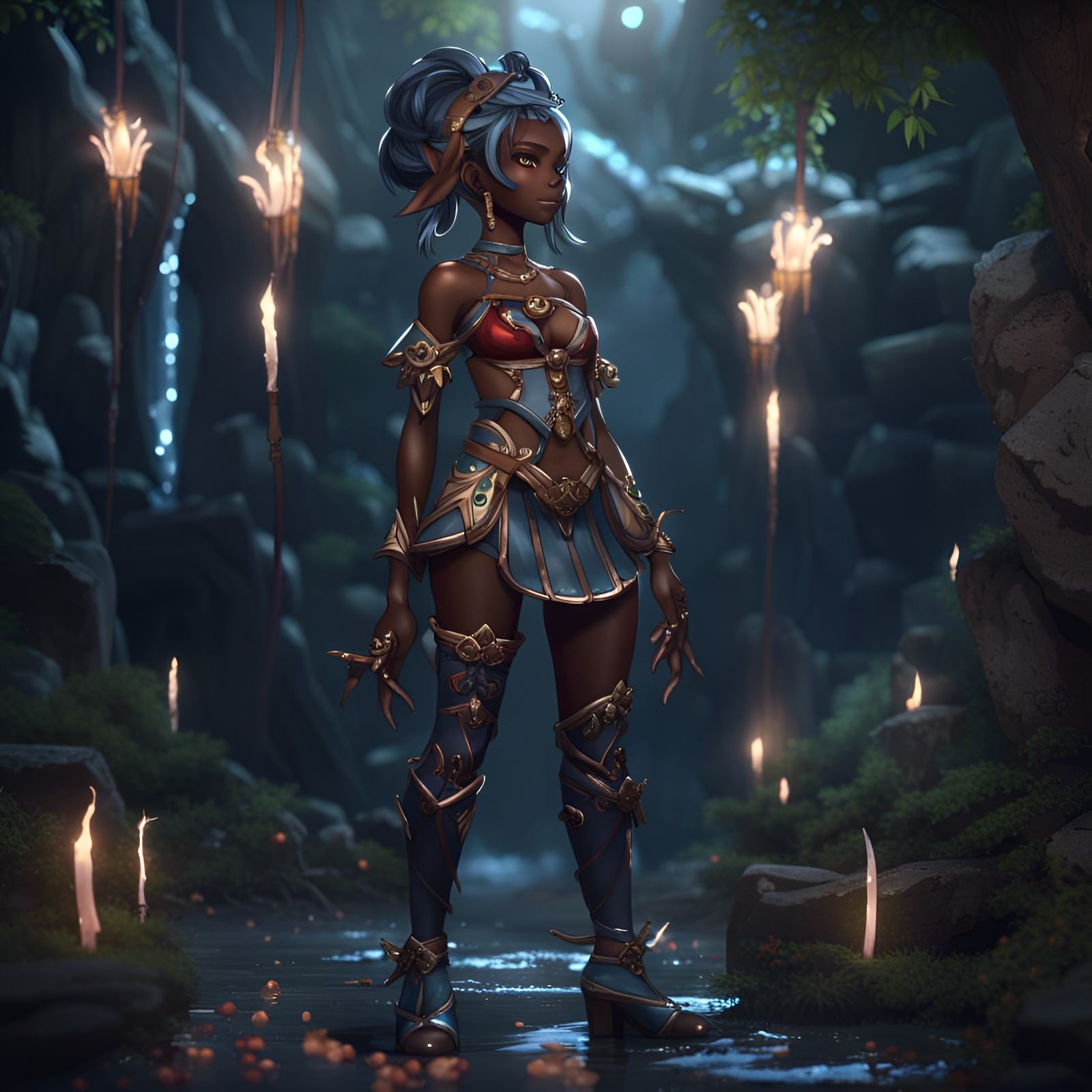 Anime Elf Girl with Twin Tails in Detailed Matte Painting