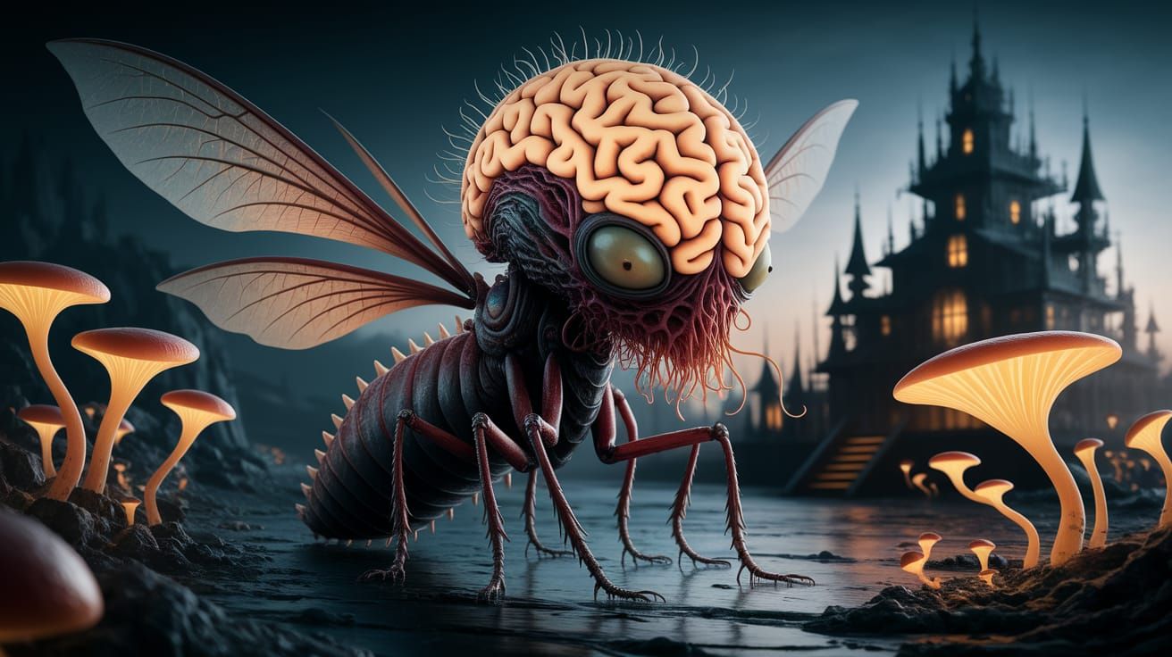 Dark Fantasy Alien Insect with Glowing Brain