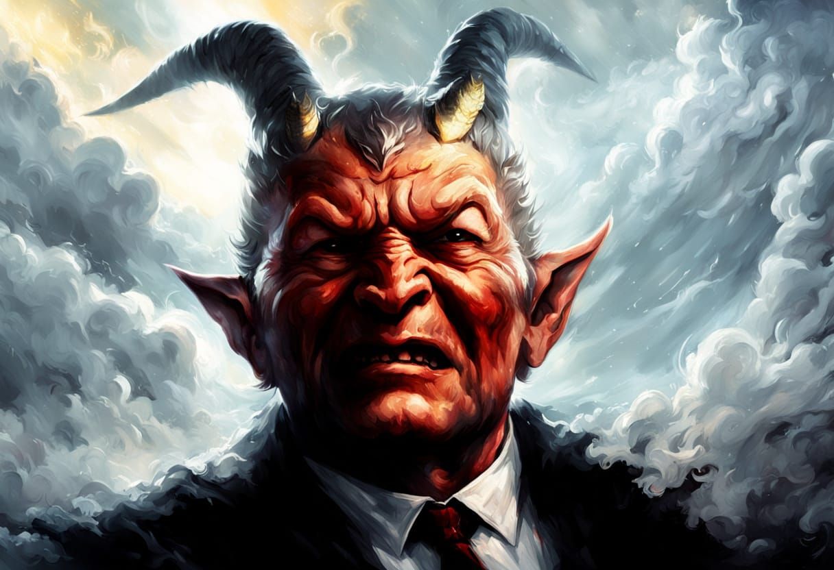Dark Fantasy Devil in Ominous Clouds, Inspired by Greg Rutko...
