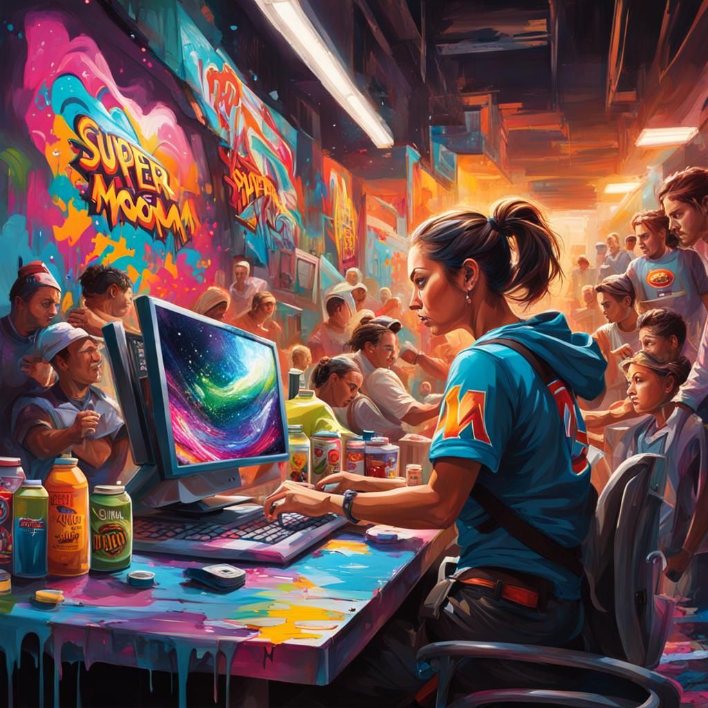 Dynamic Super Mom in Graffiti Art Style