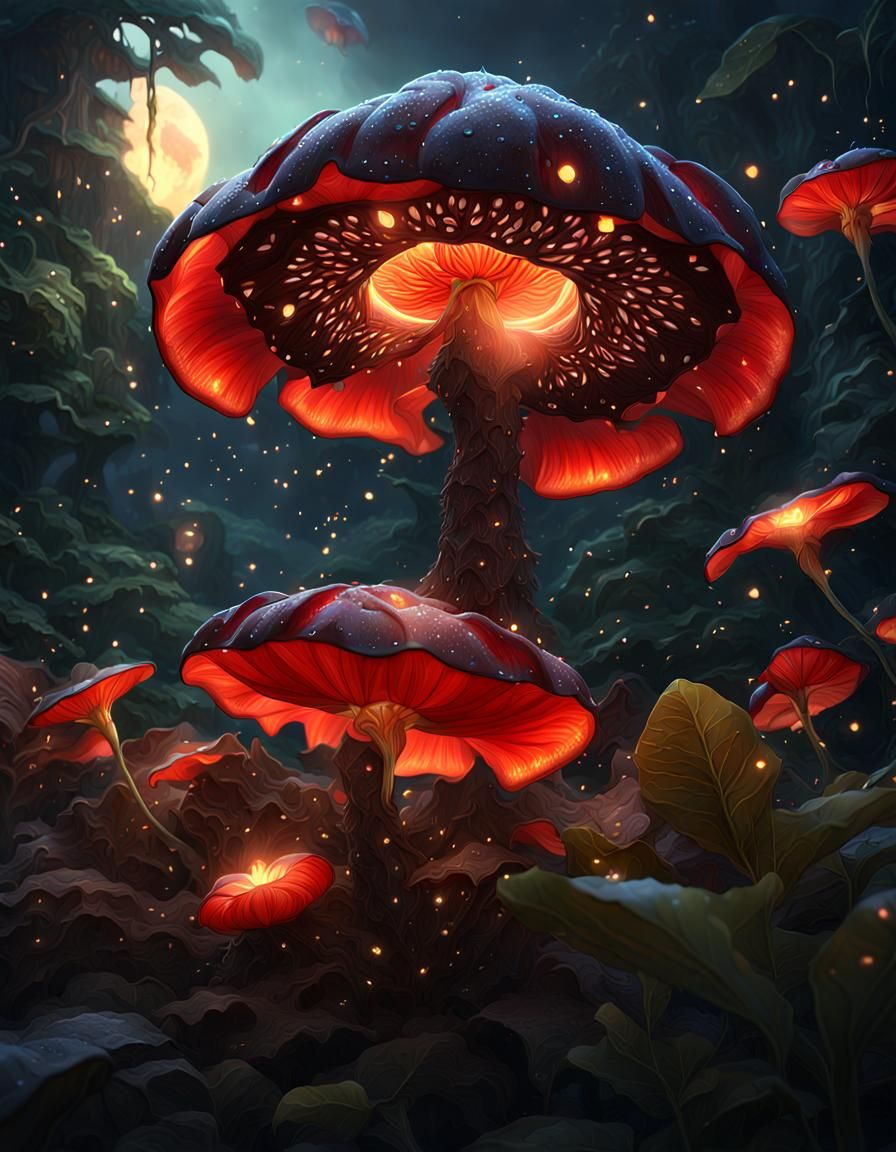 Fireflies Over Rafflesia in Solarpunk Style