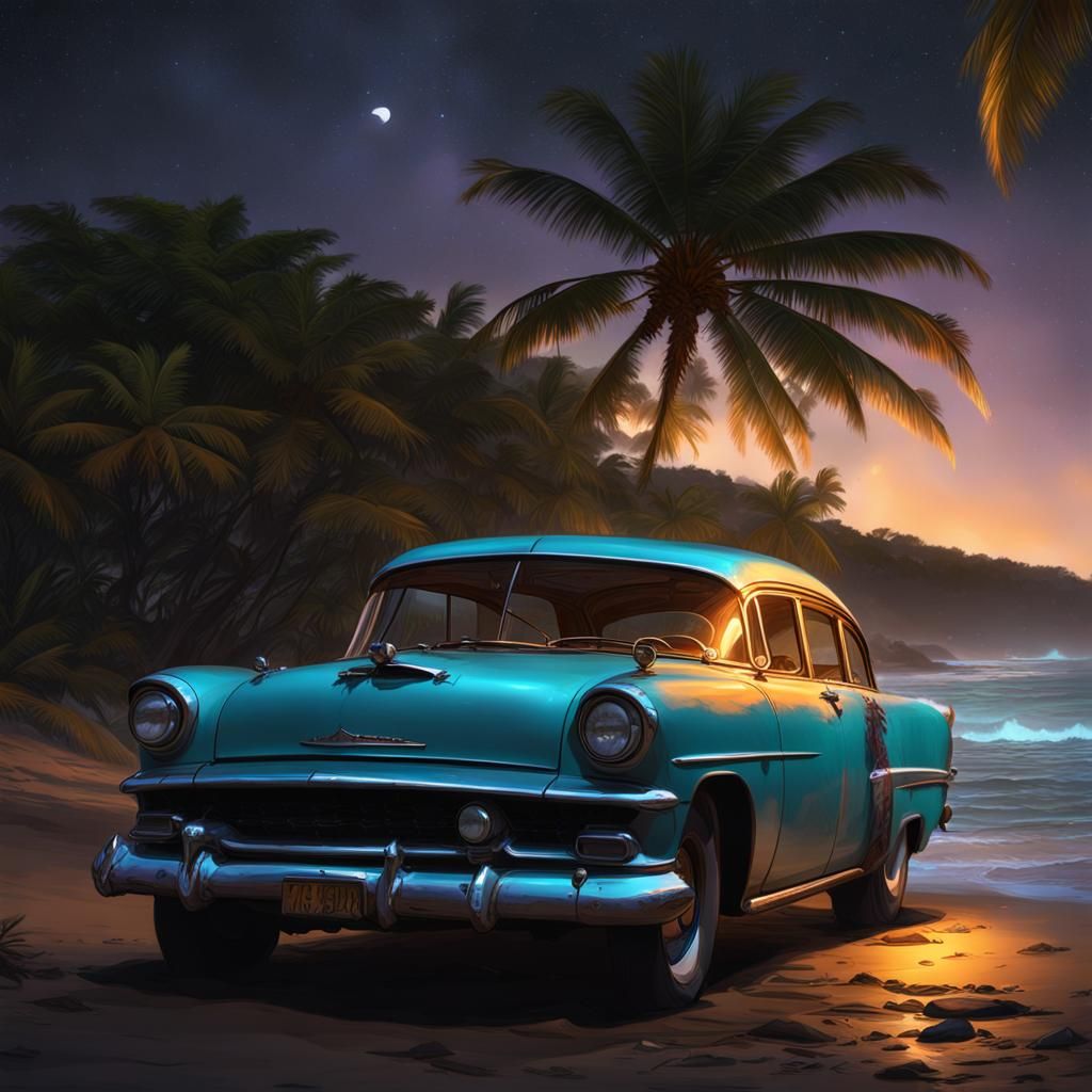 Old car on the beach