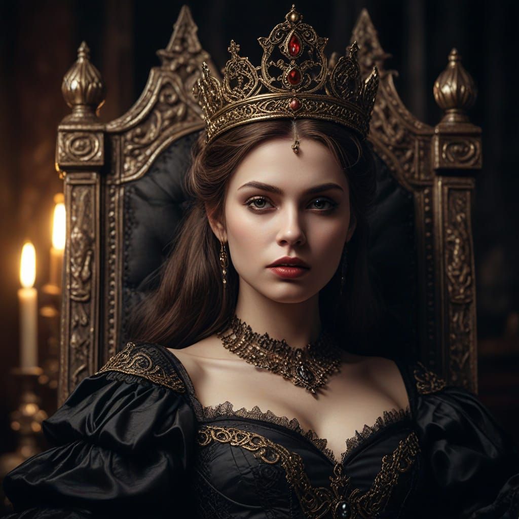 Surreal Vampire Queen Reigns in Opulent Bronze and Gold Rega...