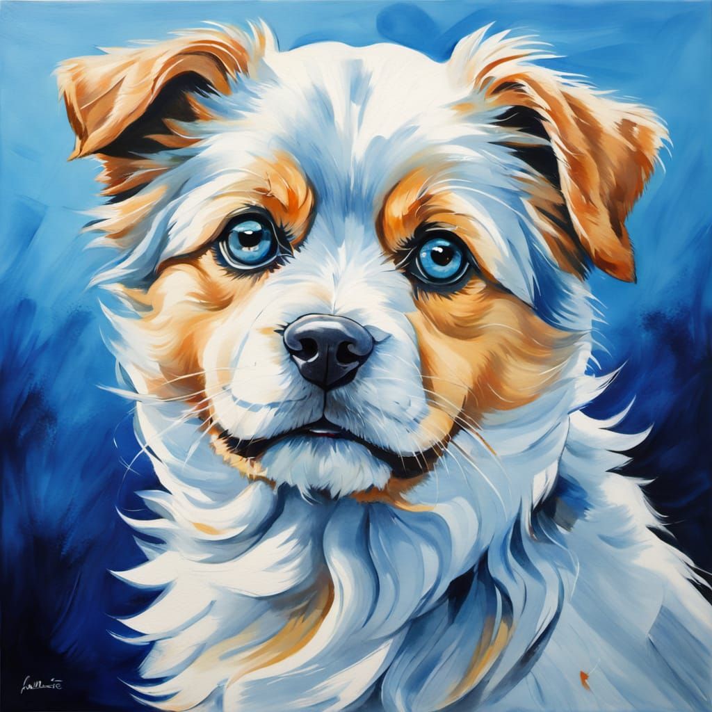 Cuddly Dog Portrait in Oil Painting Style