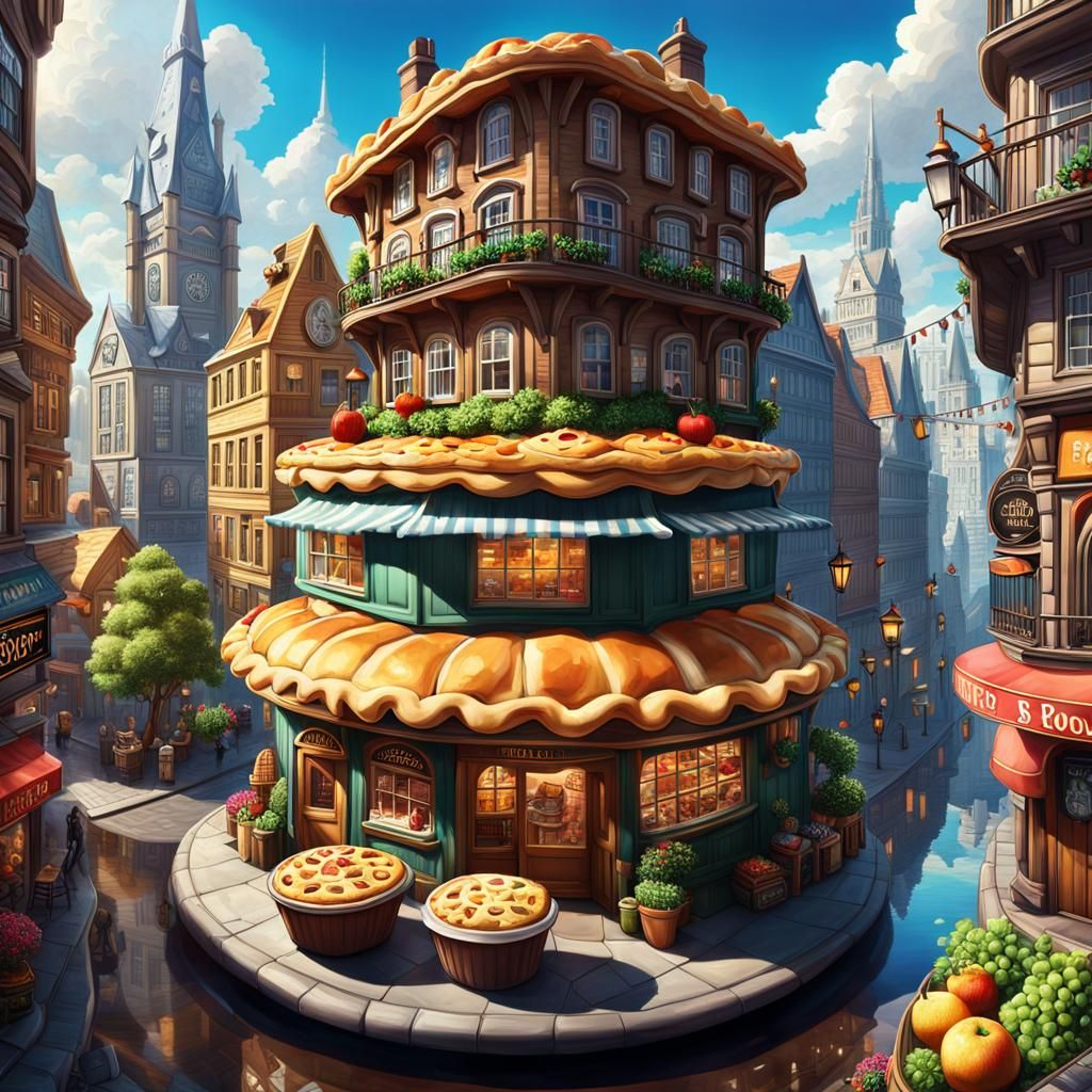 Whimsical Pie World: A Hyperrealistic Digital Illustration