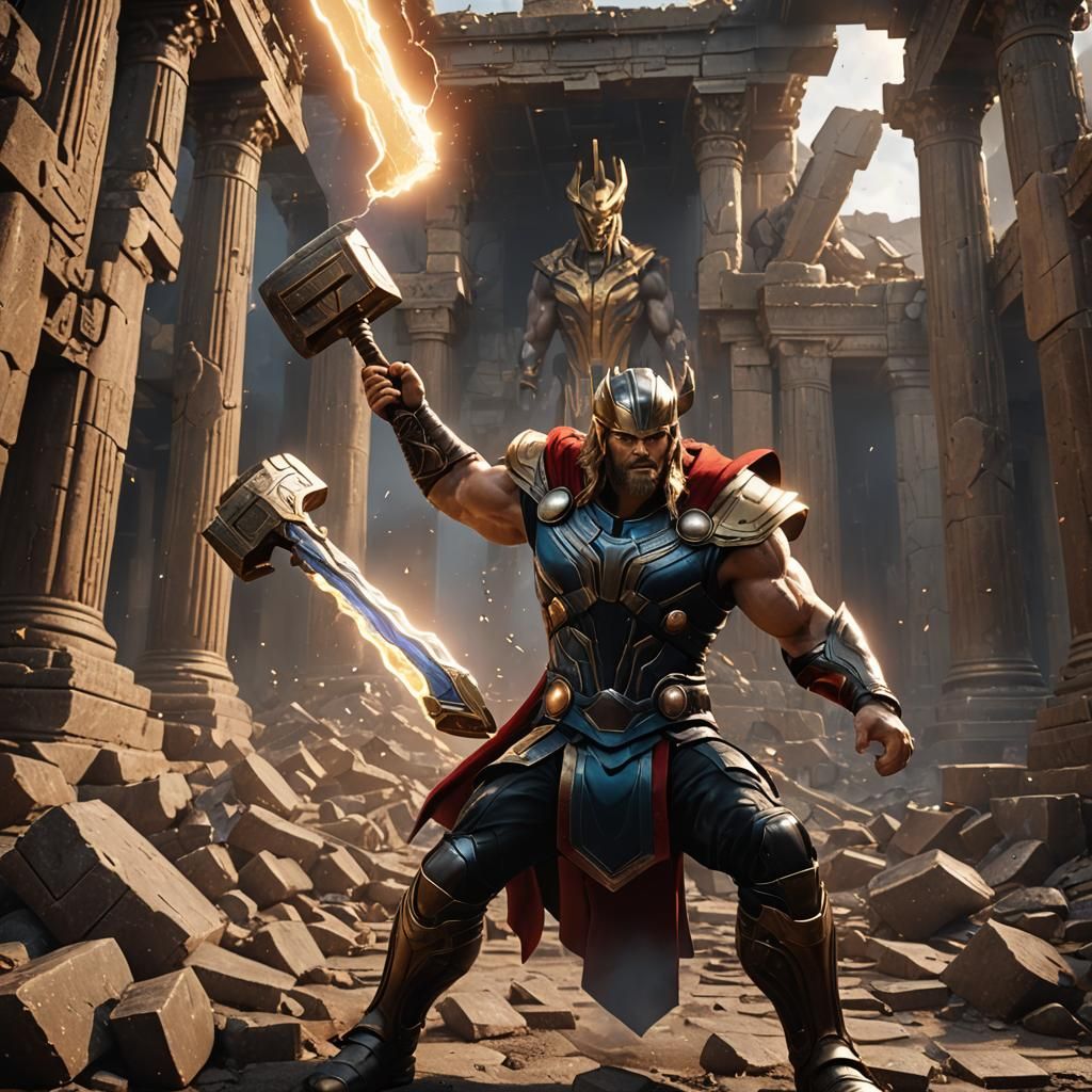 Thor vs Thanos: Epic Battle in Ancient Ruins