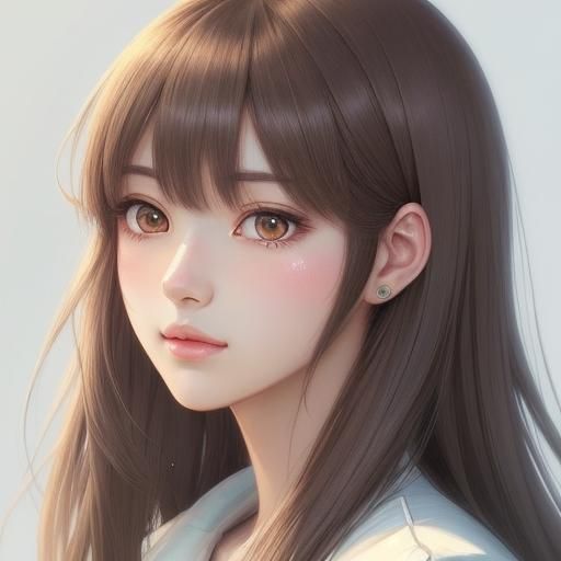 Dreamy Anime Portrait of Girl with Brown Hair