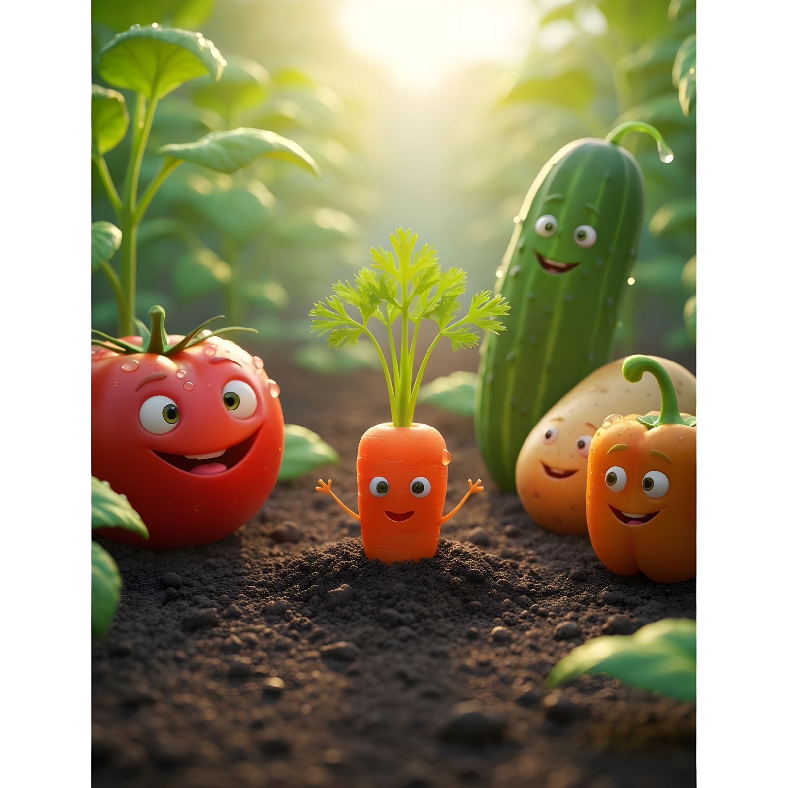 Joyful Vegetable Garden in Hyperrealistic Detail