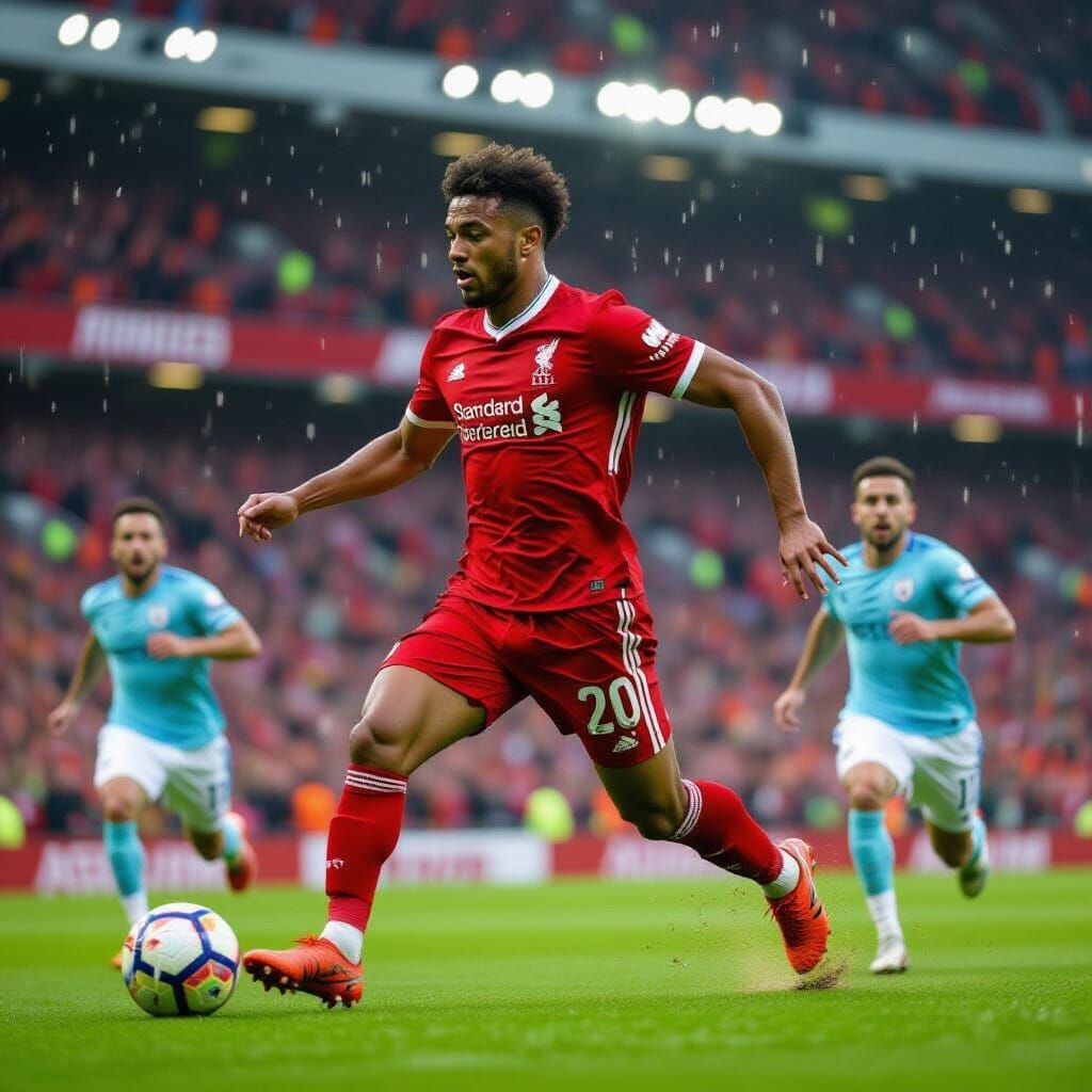 Diogo Jota Action Shot at Anfield in Hyper-Realism