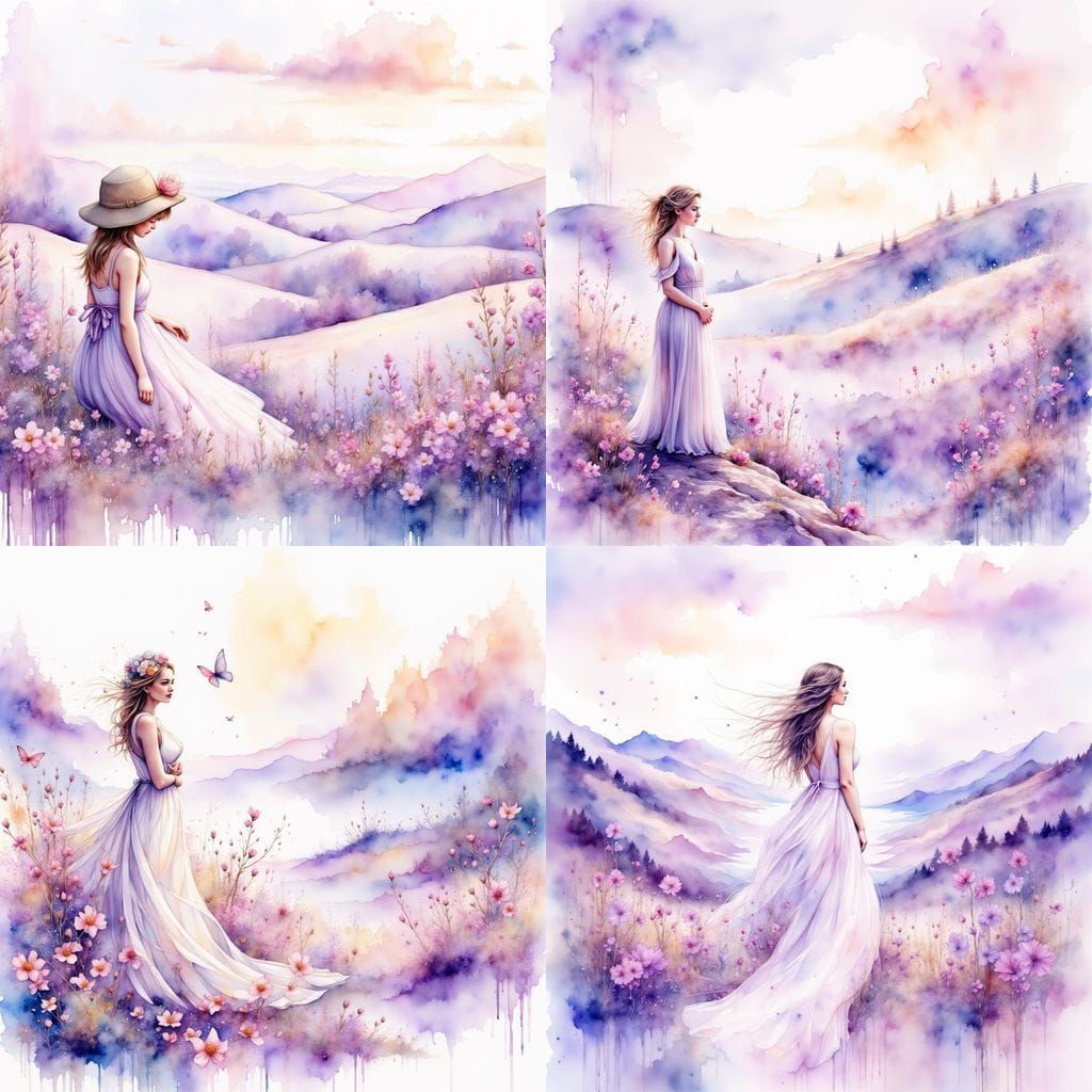 Dreamy Purple Watercolor Landscape in Soft Light