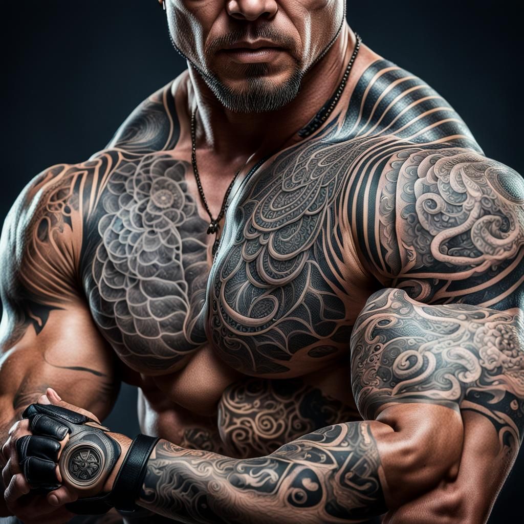 Hyperdetailed Macro Photo of Tattooed Man