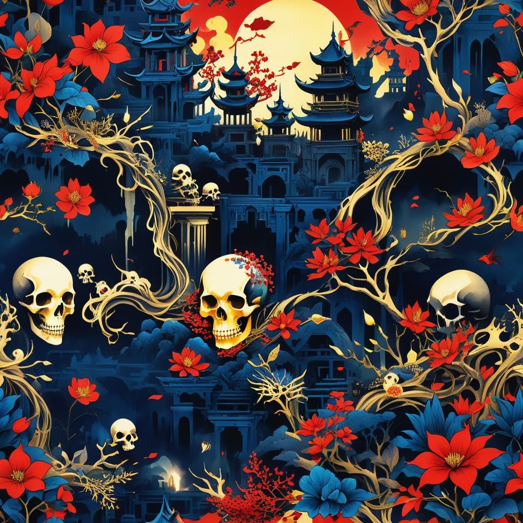 Mermaidpunk Arcology City in Chinese Ink Painting