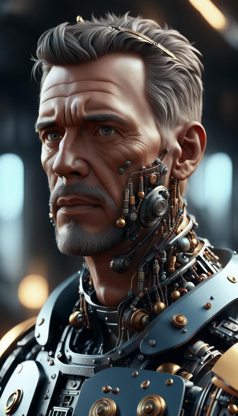 Man's Face Constructed from Objects, Hyper-Realistic 3D Rend...