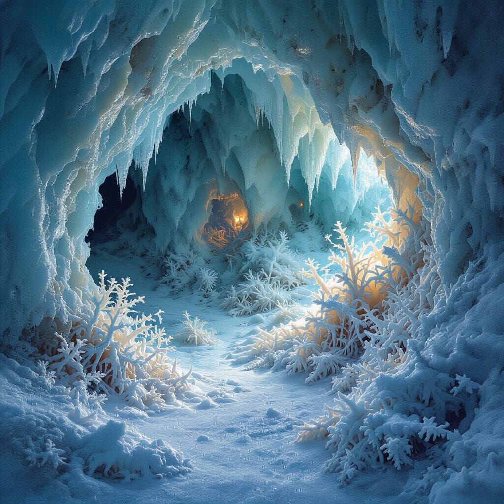Bioluminescent Snow Fungus in Subglacial Ice Caverns