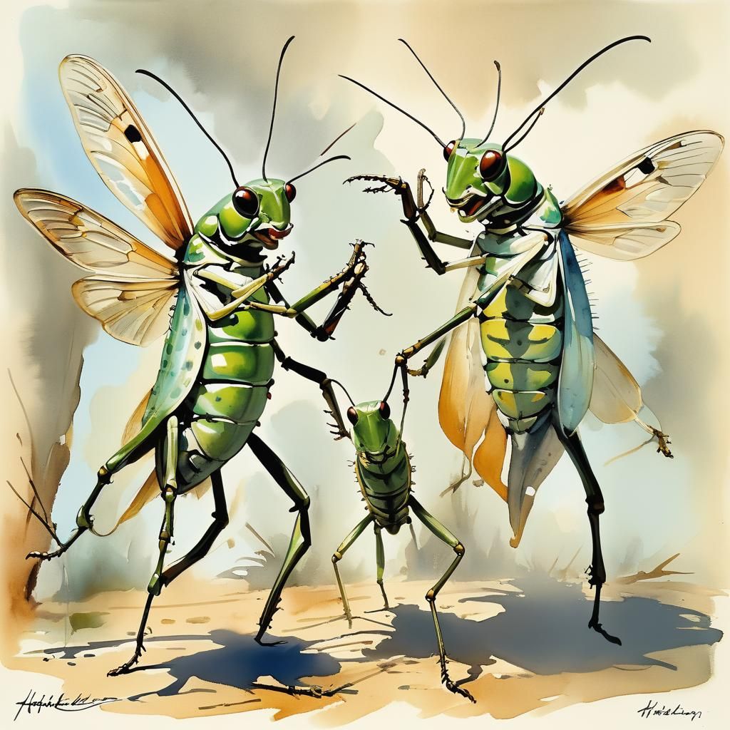 Dancing Grasshoppers in Kley Style Painting