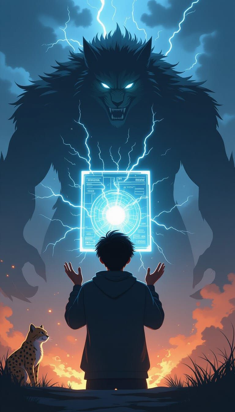 Mystic Teen Boy Channels Energy in Shadowy Dungeon