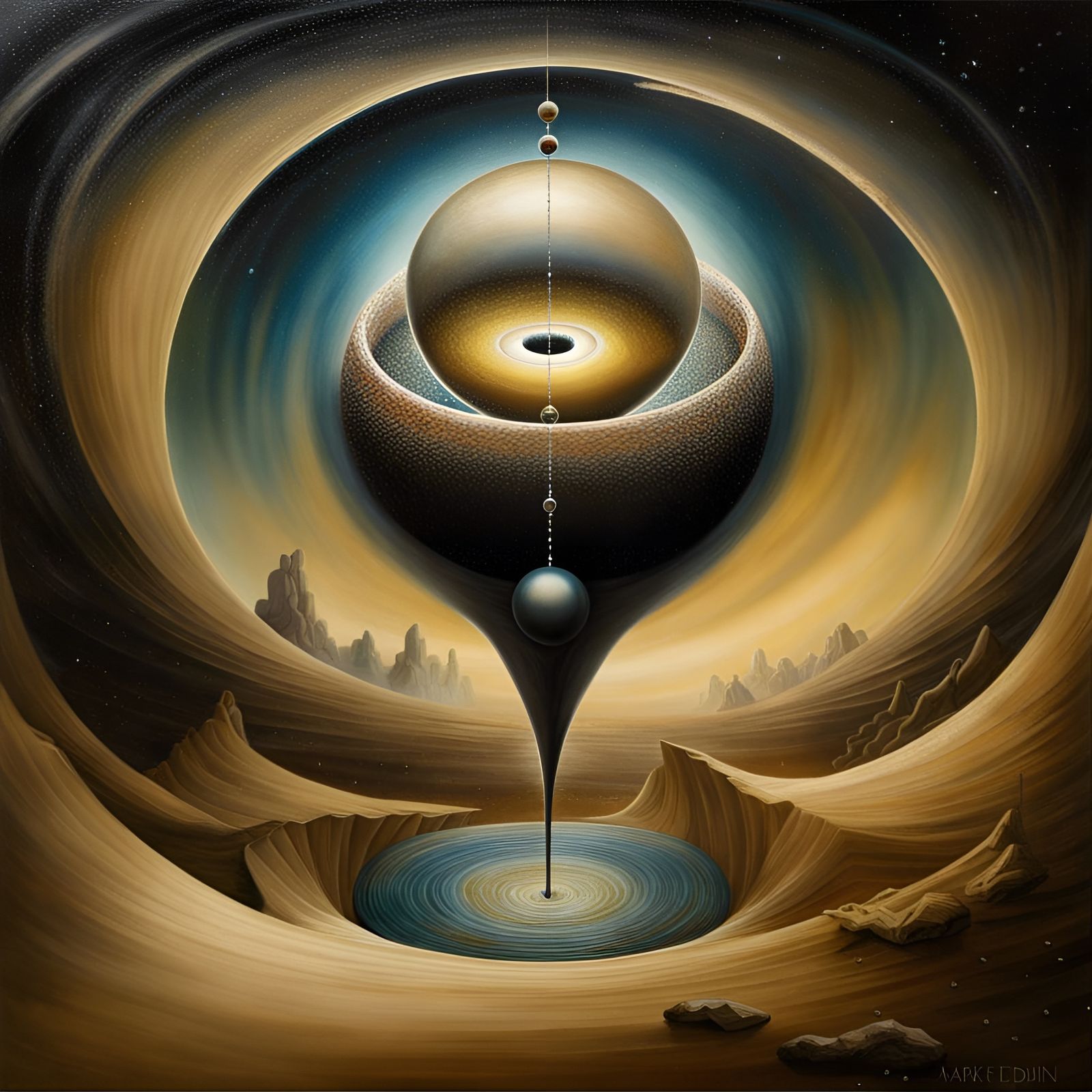 Hourglass Sand Falls into Black Hole: Oil on Silk