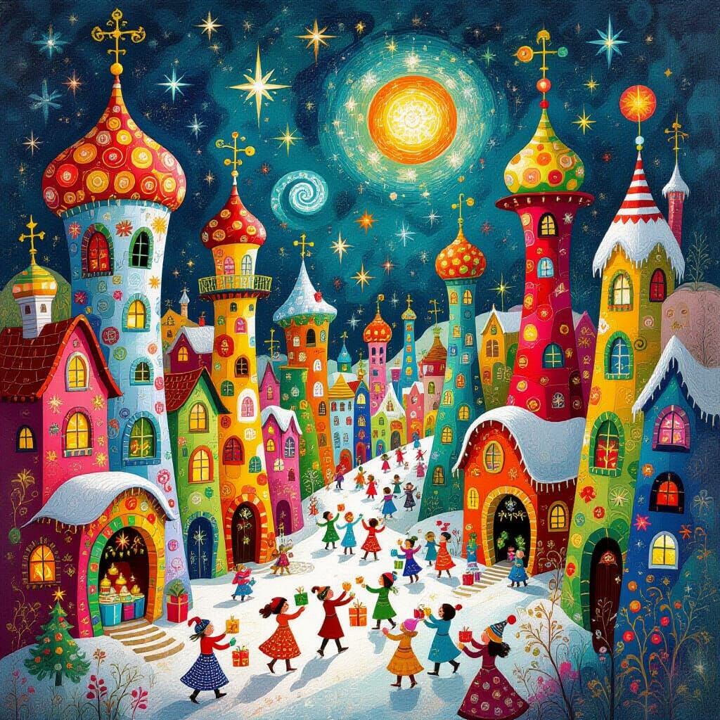 Whimsical Hell Christmas Celebration in Hundertwasser Style