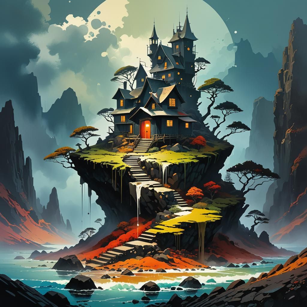 Surreal Fantasy Ink Flow Illustration in Earth Tones