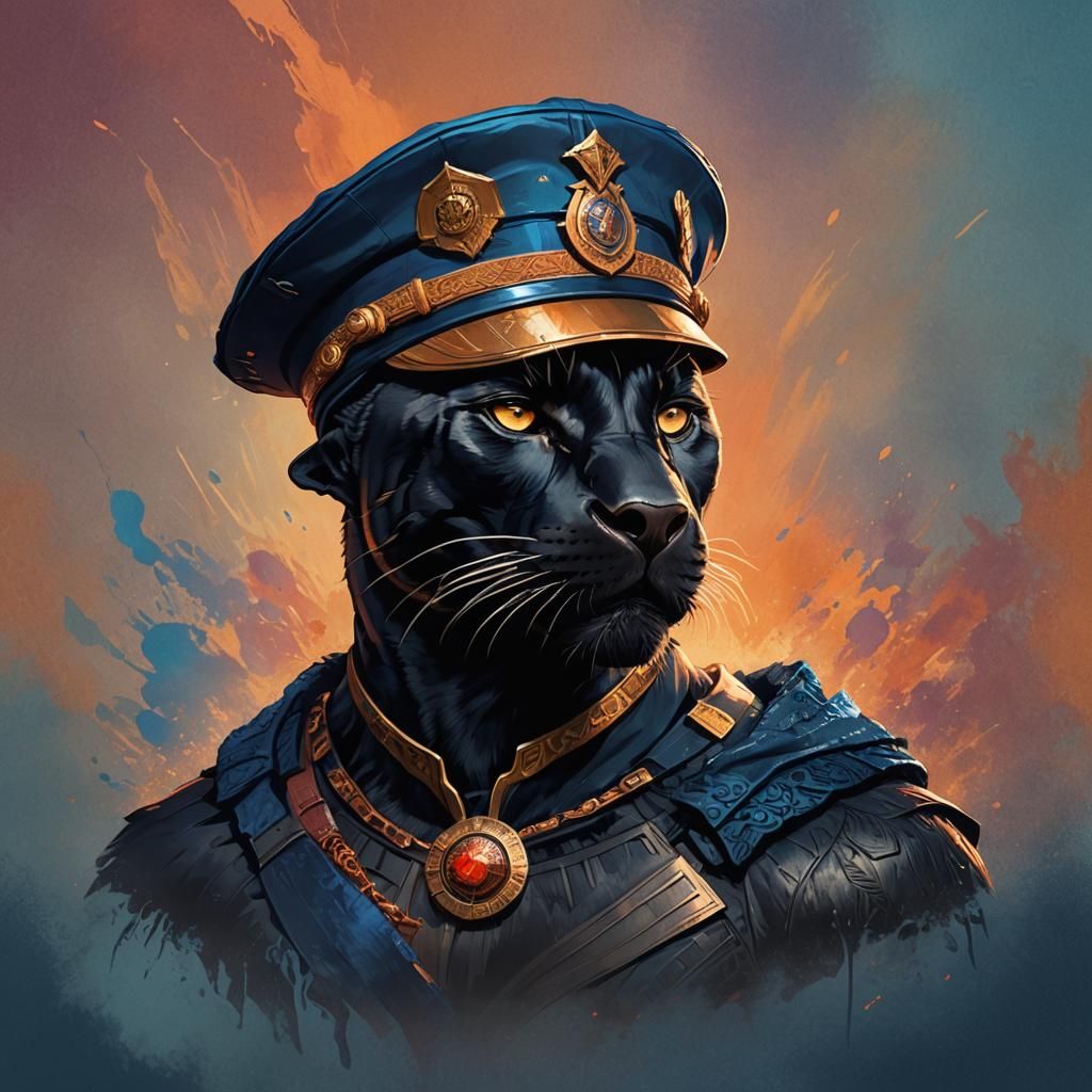 Majestic Black Panther Captain in Fantasy Sunset