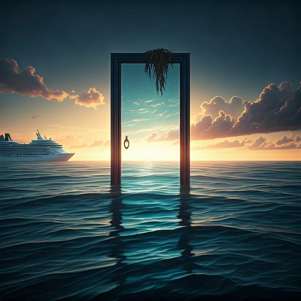 Frameless Glass Door on Endless Ocean, Matte Painting