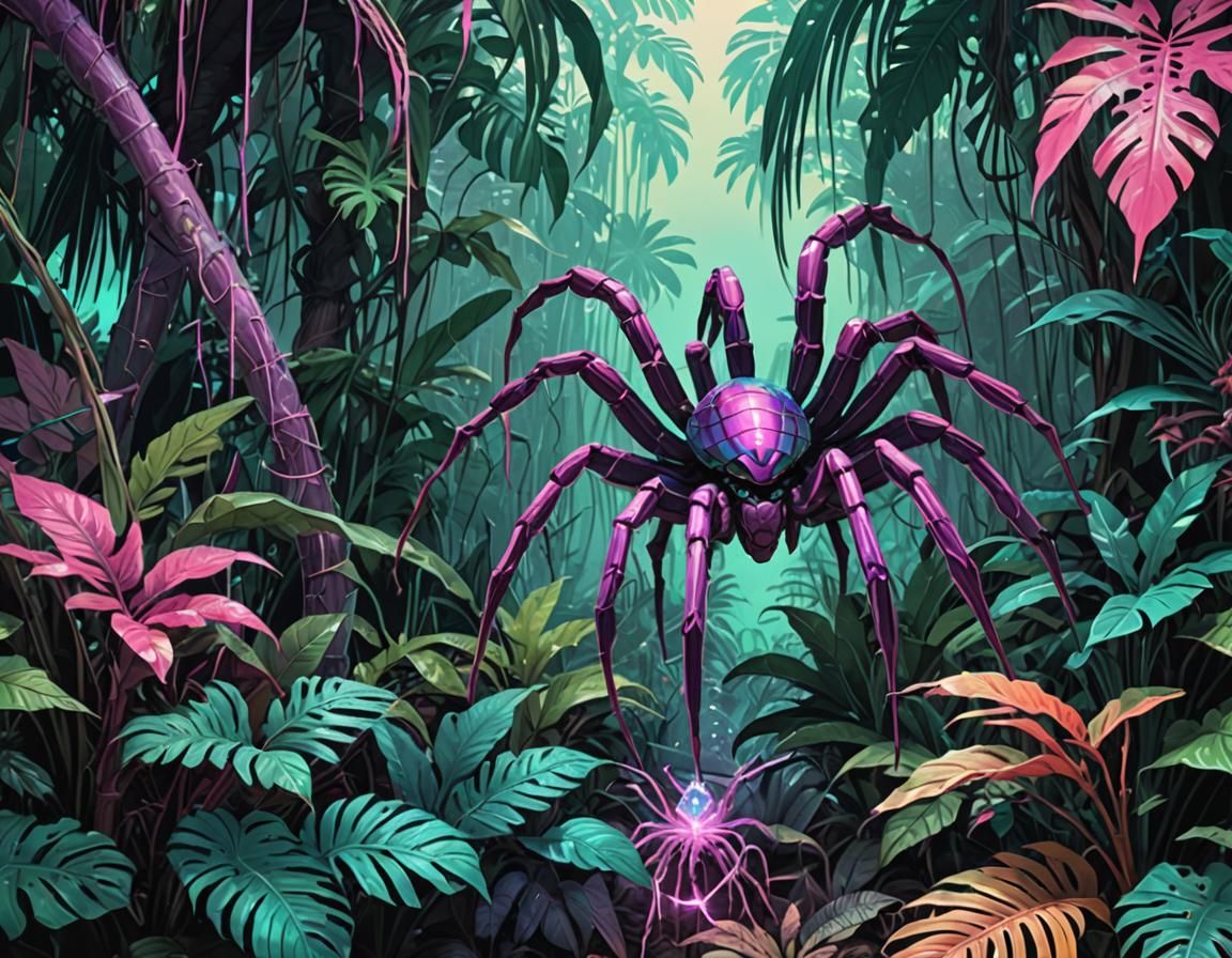 Neon Jungle Spider in Cyberpunk Haze
